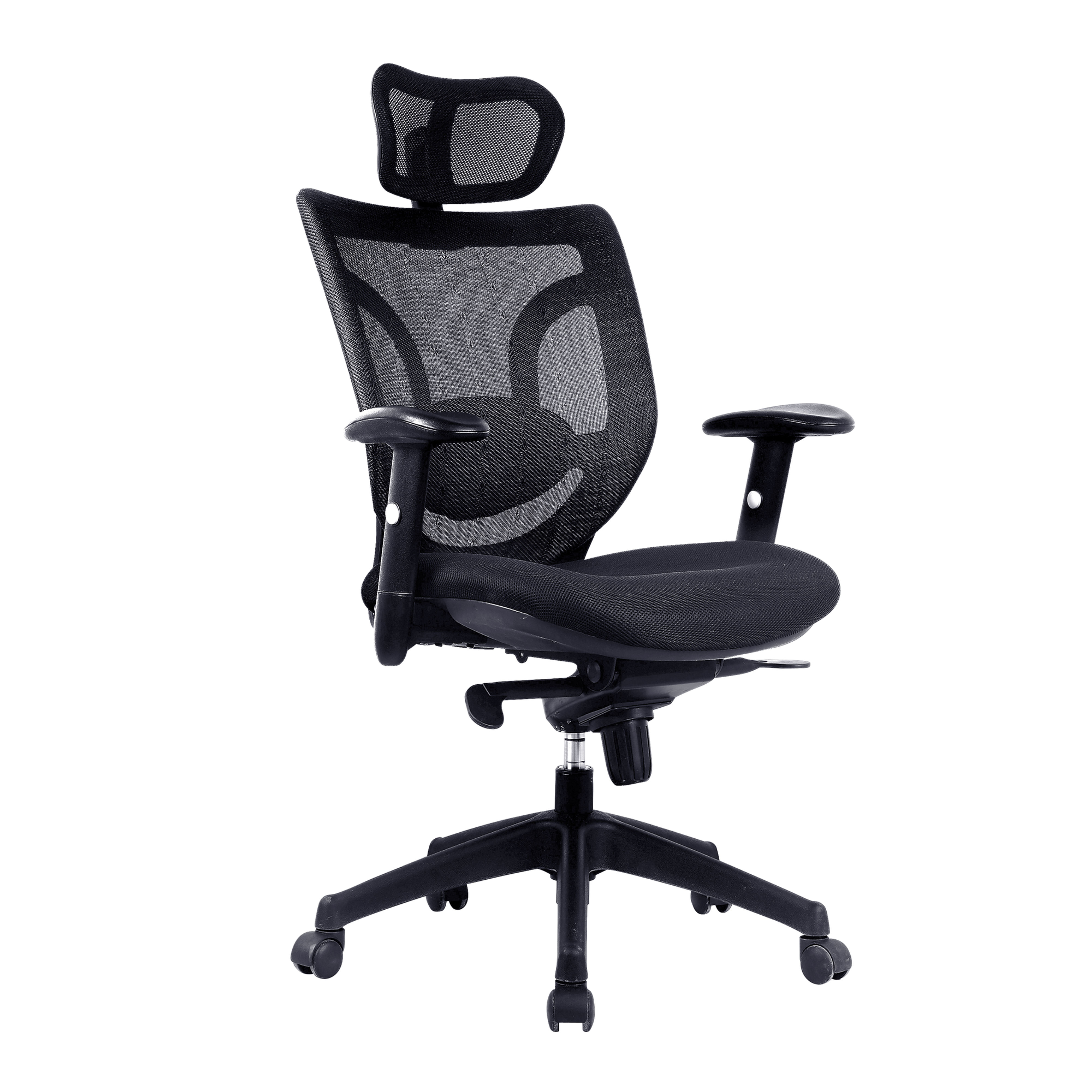 Black synchronous ergonomic mesh office chair with adjustable lumbar support and breathable backrest for optimal support