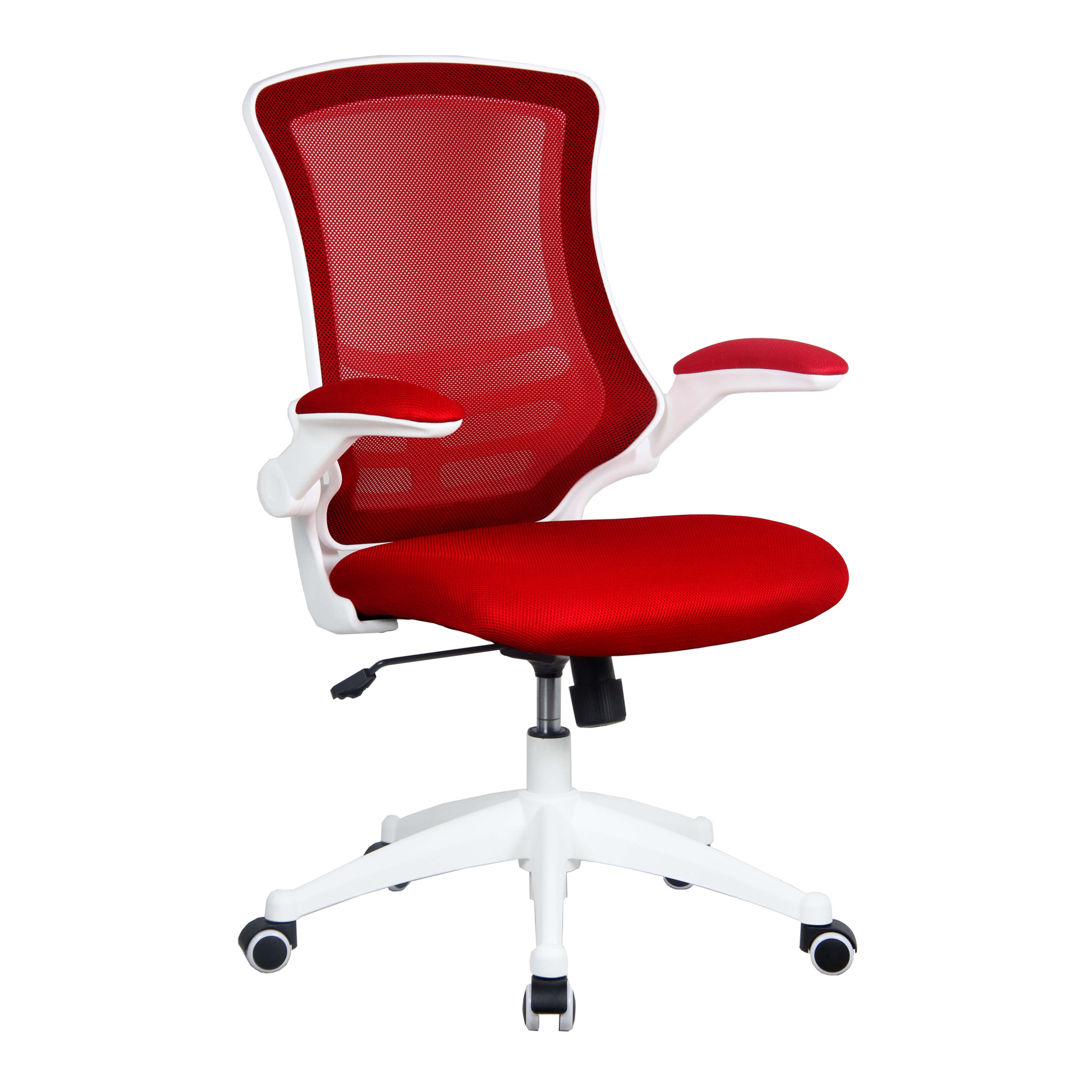 Blaze mesh back office chair with white frame and red coloured mesh back and seat main view