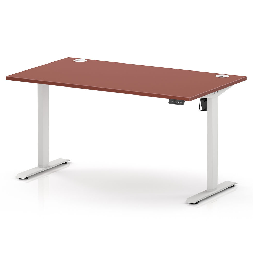 Essentials Spectrum Lite Sit Stand Desk with white legs and red top