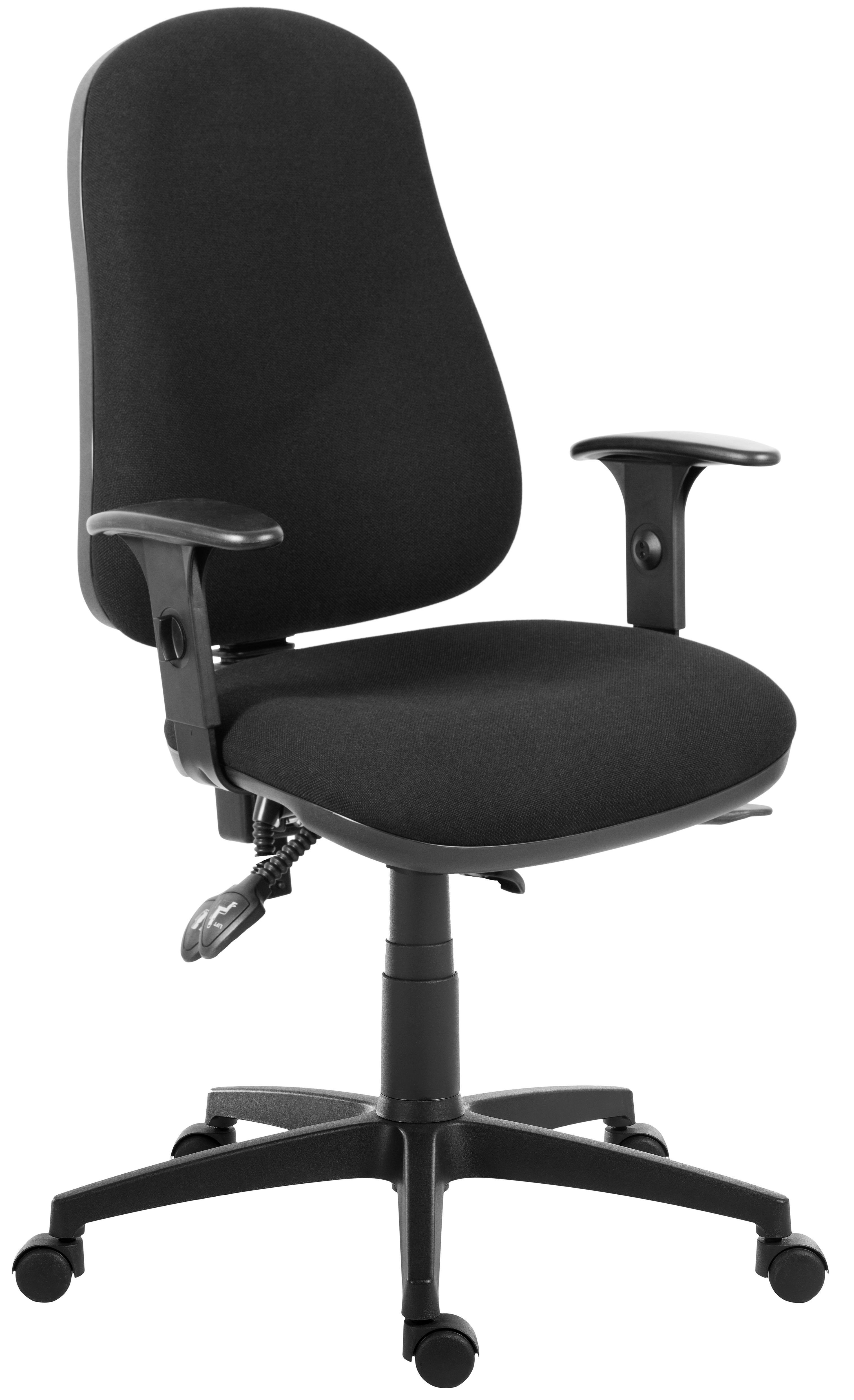 Lotus fabric ergonomic operator chair in black with height adjustable arms