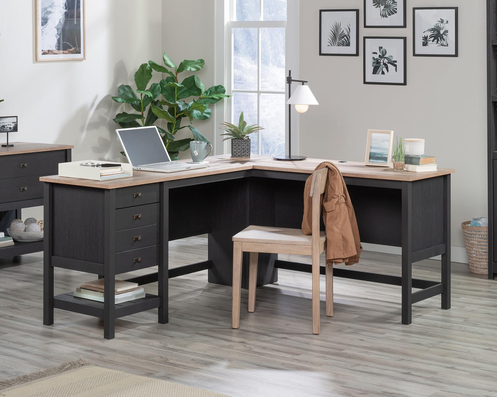 Forio l shaped home office desk in dark oak colour main view