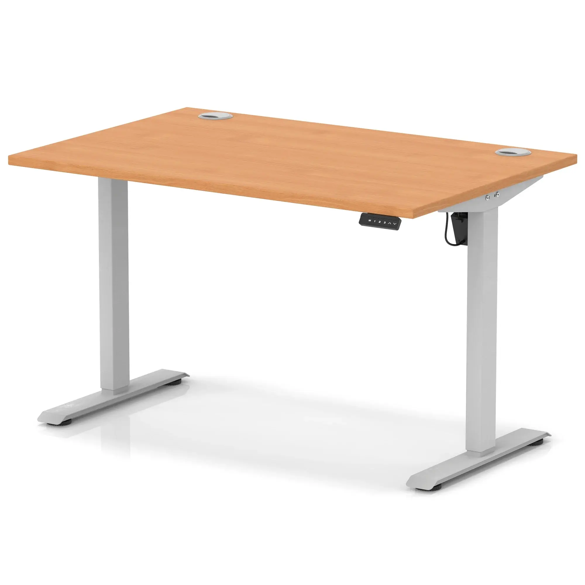 Essentials Lite sit-stand rectangular office desk silver legs beech top
