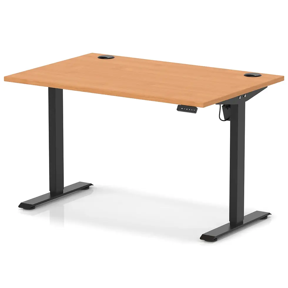 Essentials Lite sit-stand rectangular office desk black legs beech top