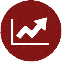 Upward trend icon with red background