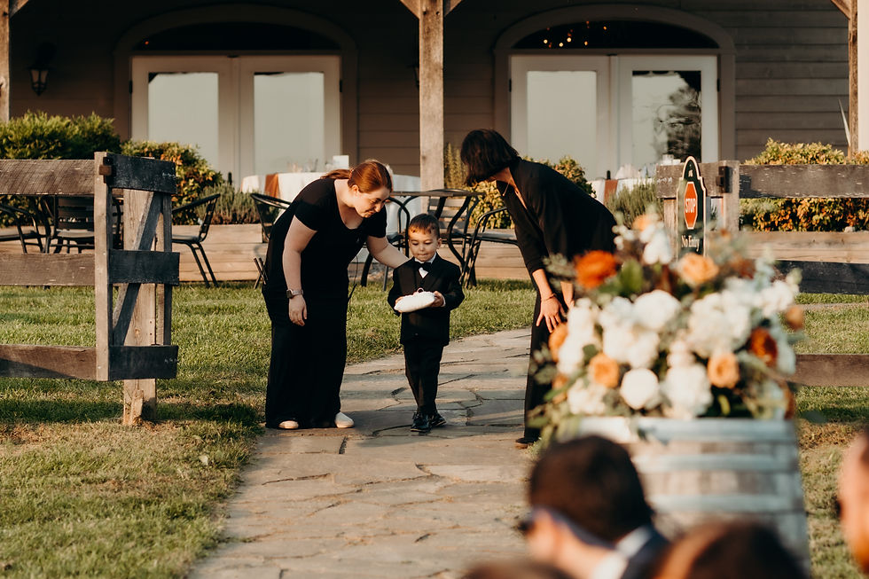 Wedding planner helping the ring bearer walk down the aisle