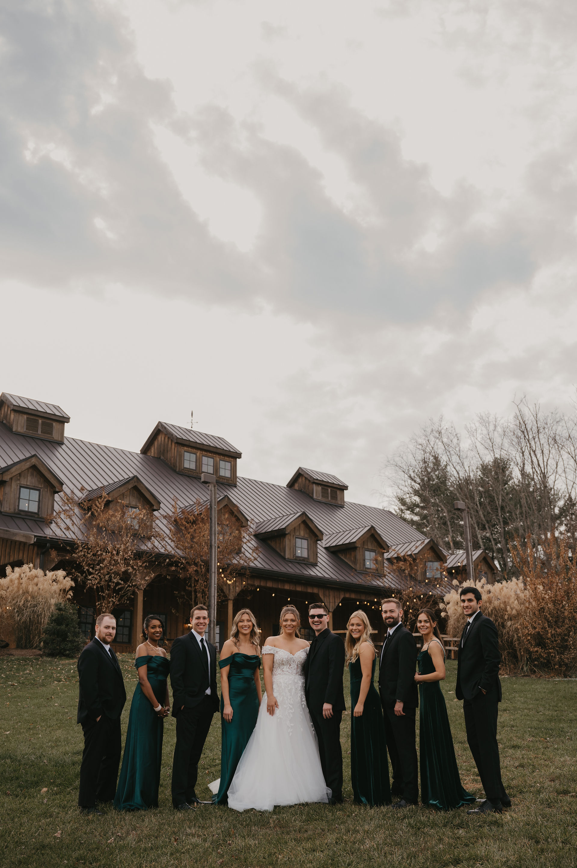Bridal Party Smiling Outside Venue