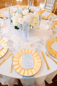 Wedding guest table gold dusty blue white