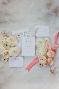 Pink and White wedding stationery suite with flowers