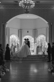 Newlyweds kissing for the first time at the wedding ceremony