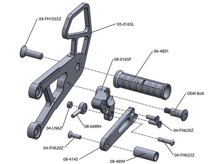 Thumbnail: Woodcraft 06-10 ZX10 Rearset Kit w/Pedals, STD/GP Shift