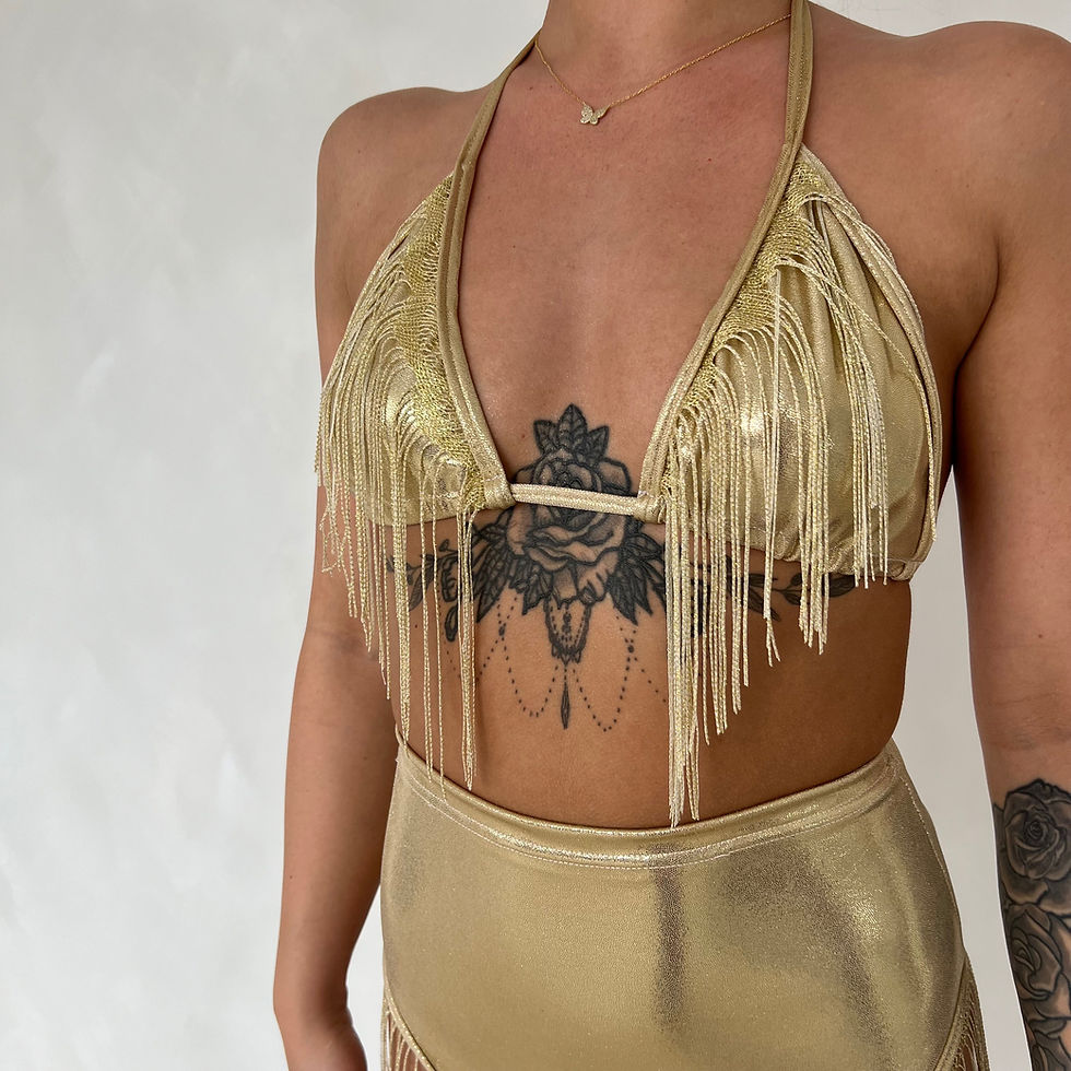 THATS SO.. GOLD GLITTER KNIT TASSEL BRA TOP