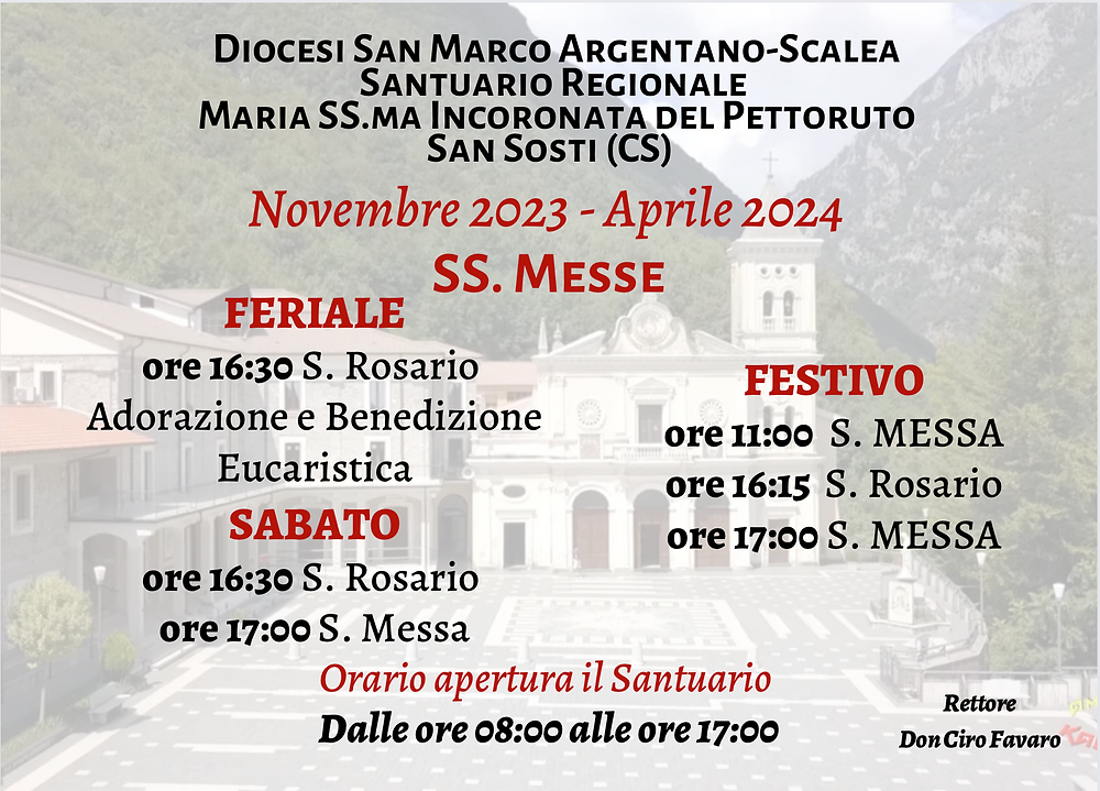 NOVEMBRE 2023 -APRILE 2024 Orario SS. Messe e apertura del Santuario