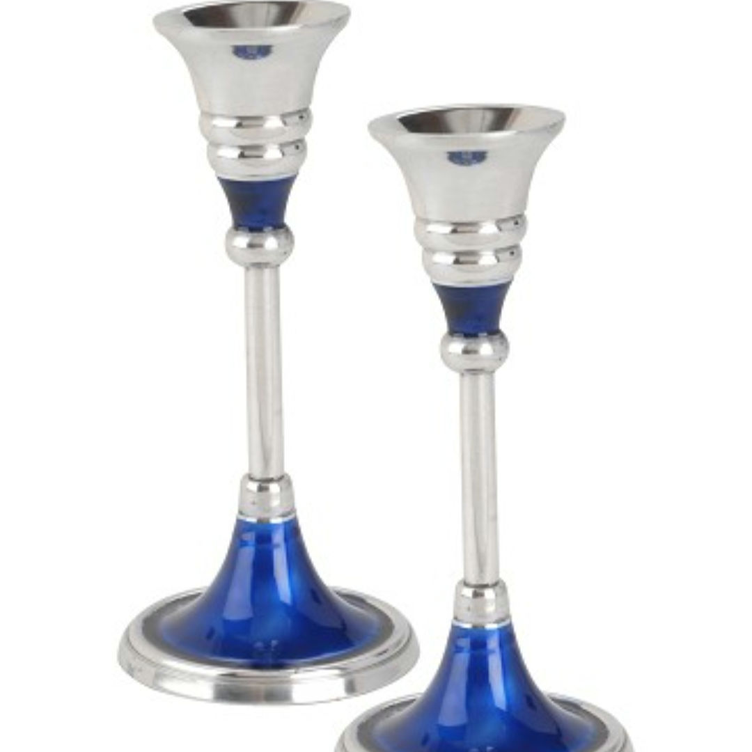 Candlesticks: Aluminum with Blue Enamel

