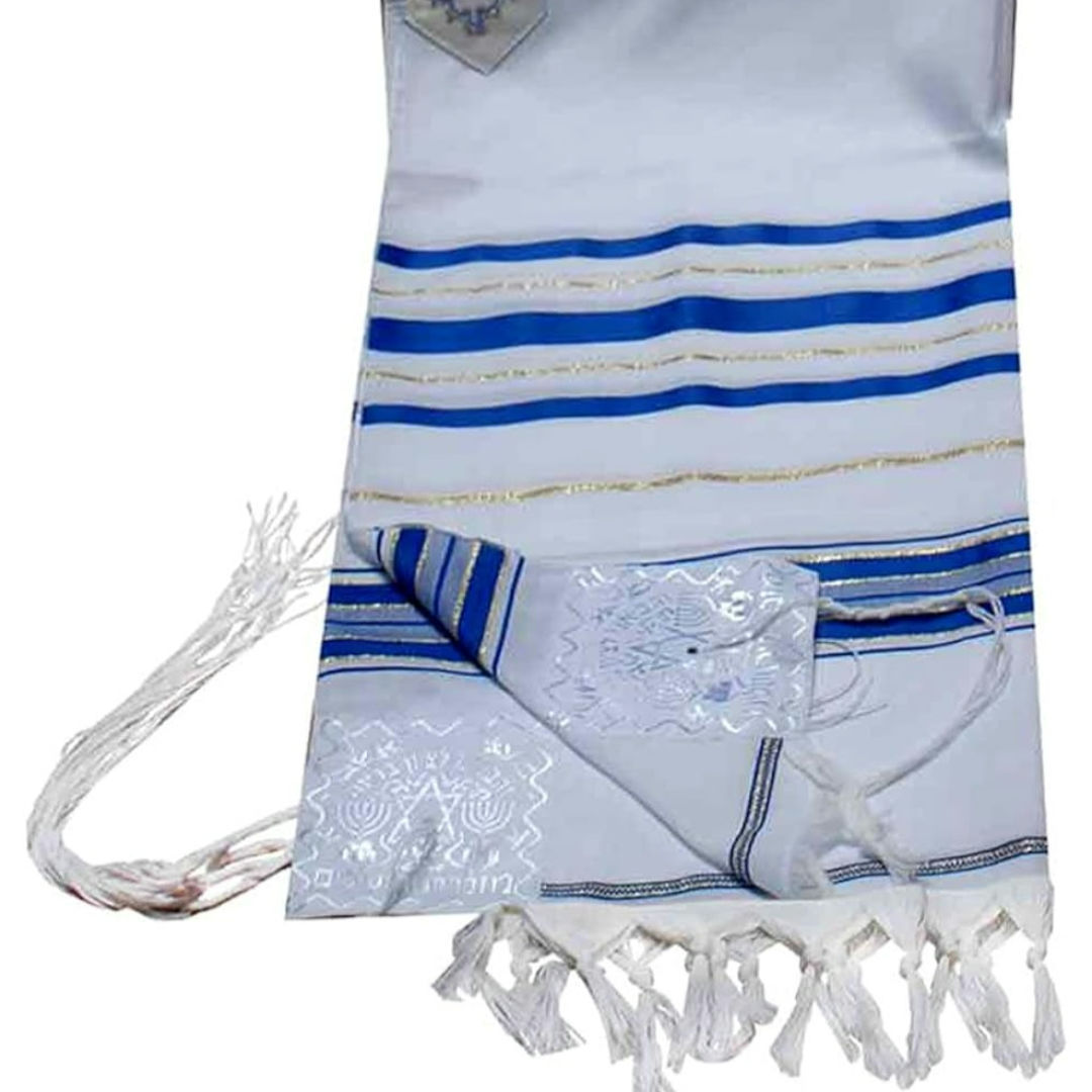 Tallit: Blue & Silver Stripes, Acrylic, 72" x  24",