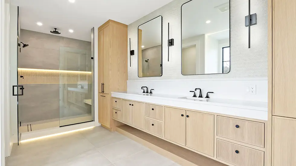 bathroom remodel in Chicago with sleek design and mirrors.