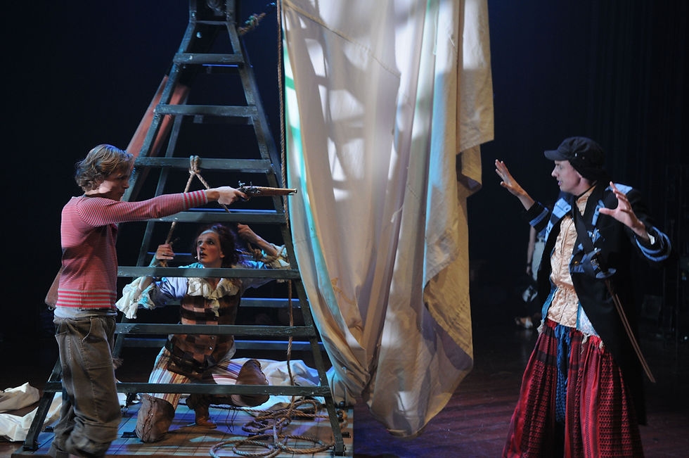 Een scene uit de enorm leuke jeugdtheatervoorstelling Schateiland van Bos Theaterproducties