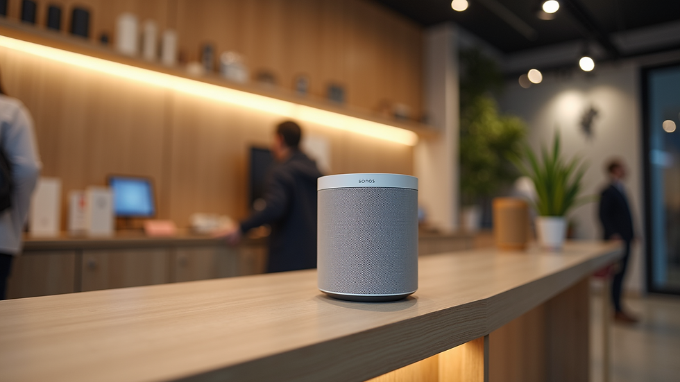Close-up view of Sonos smart speaker displayed in a modern store