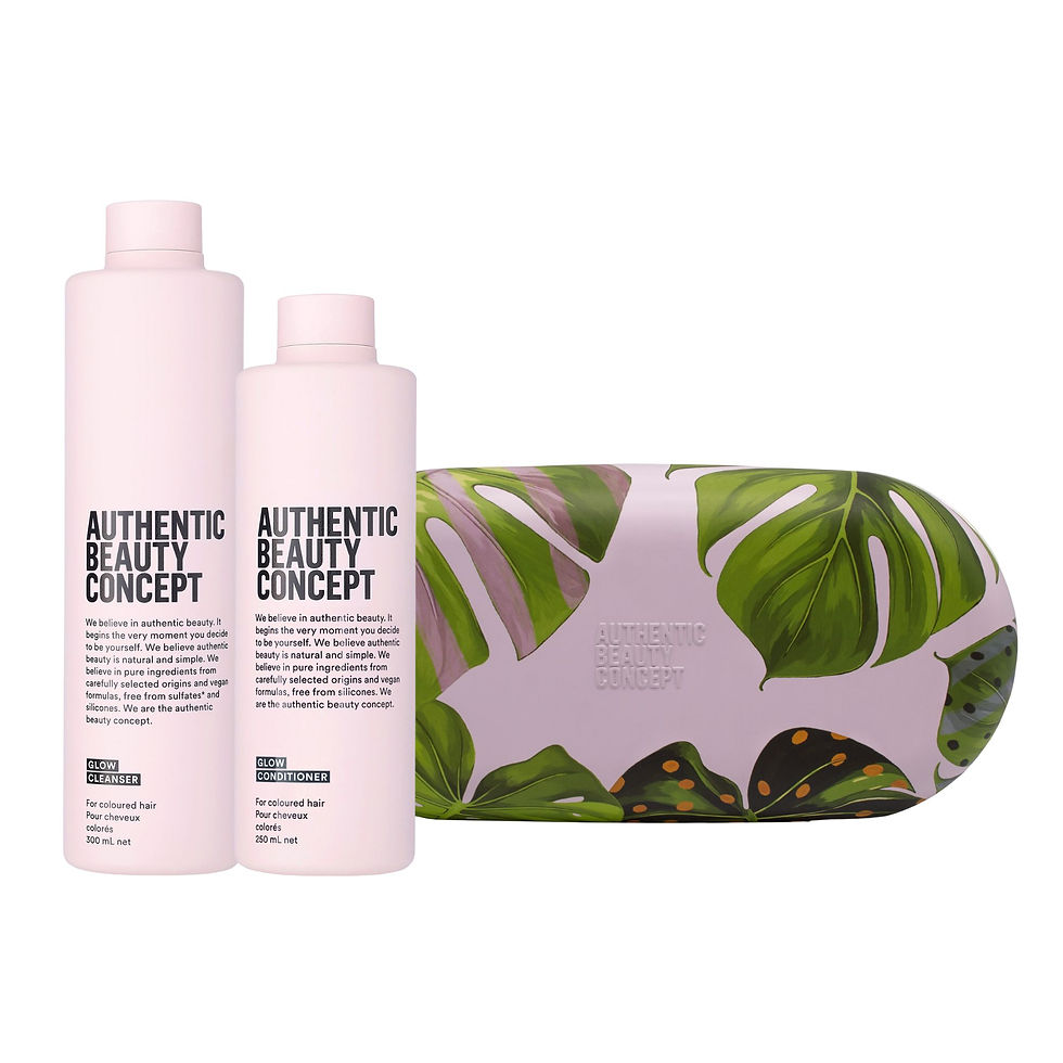 neceser glow x wouf champu y acondicionador, regalo coletero