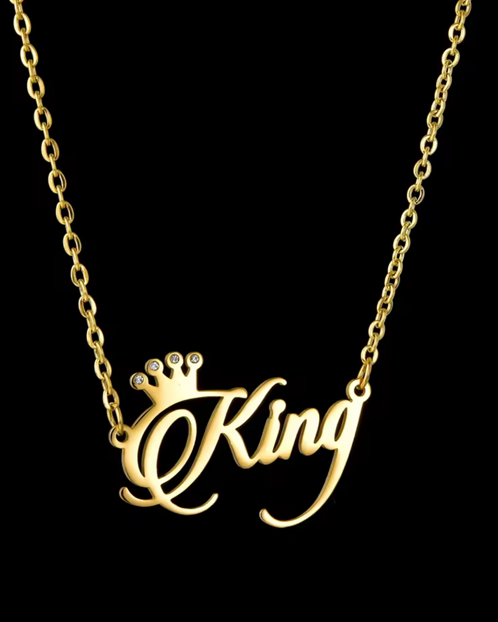 Thumbnail: Personalized name necklace in 18K gold-plated stainless steel with a custom engraved name and elegant chain. Custom gold name