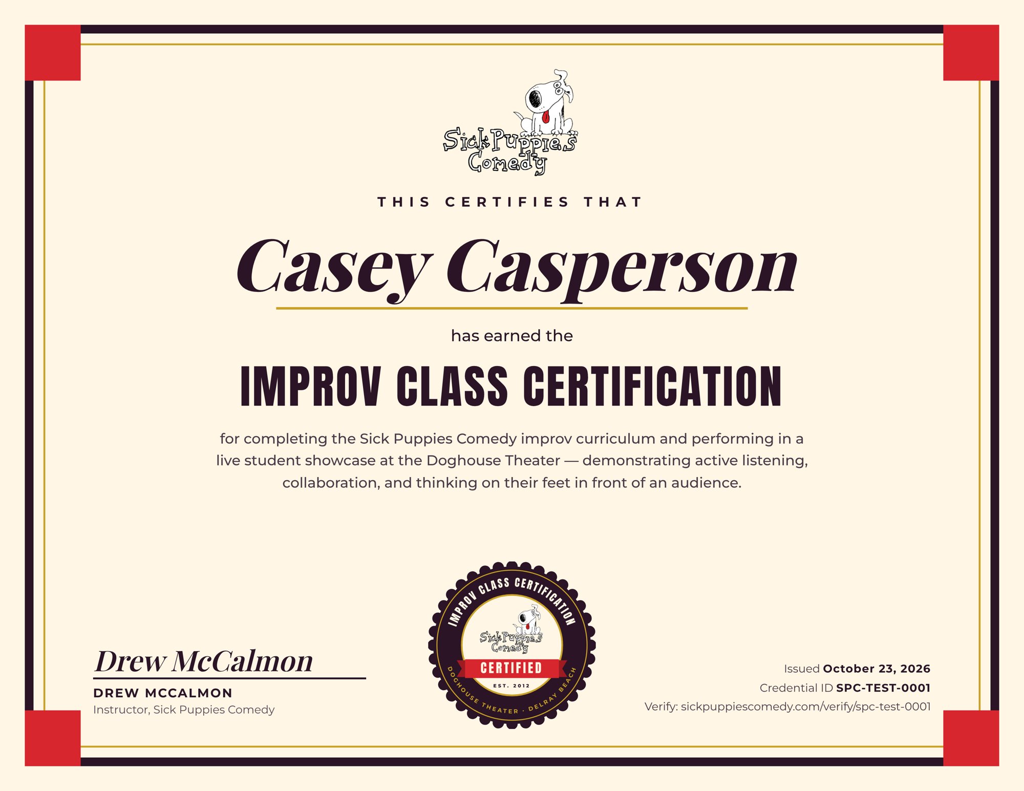 Improv Class Certification