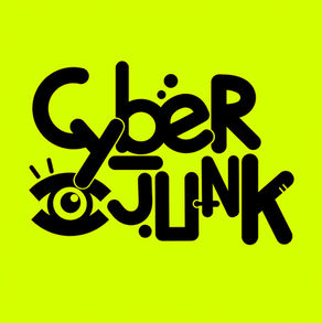 a yellow background with black text that says cyber junk