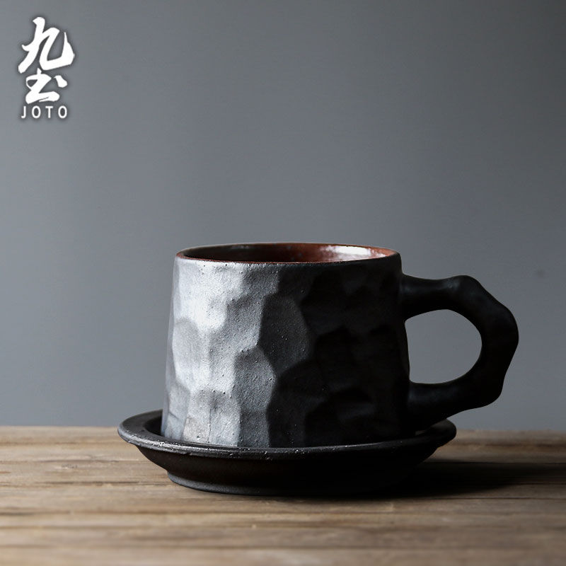 サムネイル： JOTO - Rough Clay Coffee Mug with Saucer Set, Simple, Office, Household Ceramics