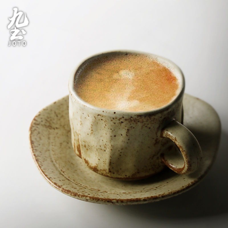 Thumbnail: JOTO - Rough Pottery Coffee Cups and Saucers, 213ml/177ml, Handmade