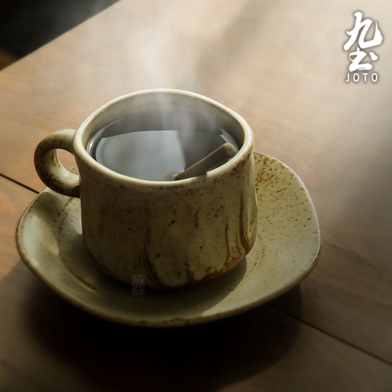 サムネイル： JOTO - Rough Pottery Coffee Cups and Saucers, 213ml/177ml, Handmade