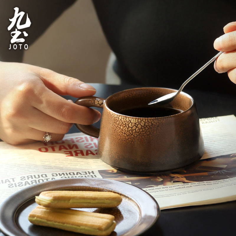 サムネイル： JOTO - Retro Coffee Cup and Saucer Set, 210ml, Snack Saucer, Office
