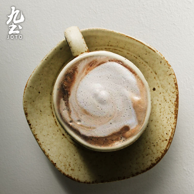縮圖：JOTO - Rough Pottery Coffee Cups and Saucers, 213ml/177ml, Handmade