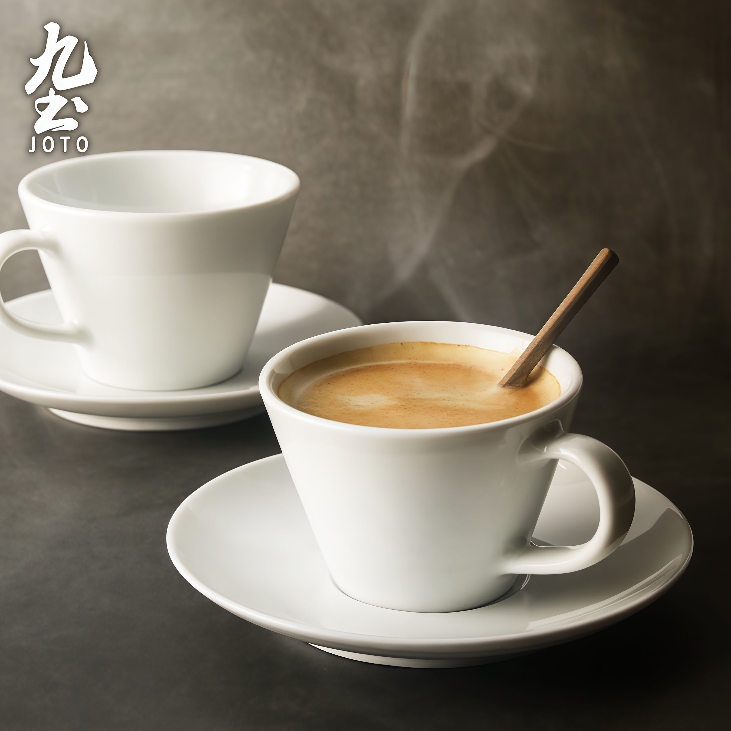 JOTO - Ceramic Coffee Cup and Saucer, Handmade, 180ml/250ml, White