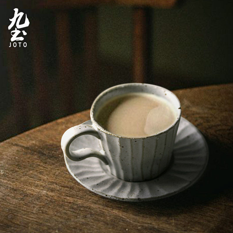 サムネイル： JOTO - Rough Ceramic Coffee Mug and Saucer, 220ml, Retro, Simple, Office