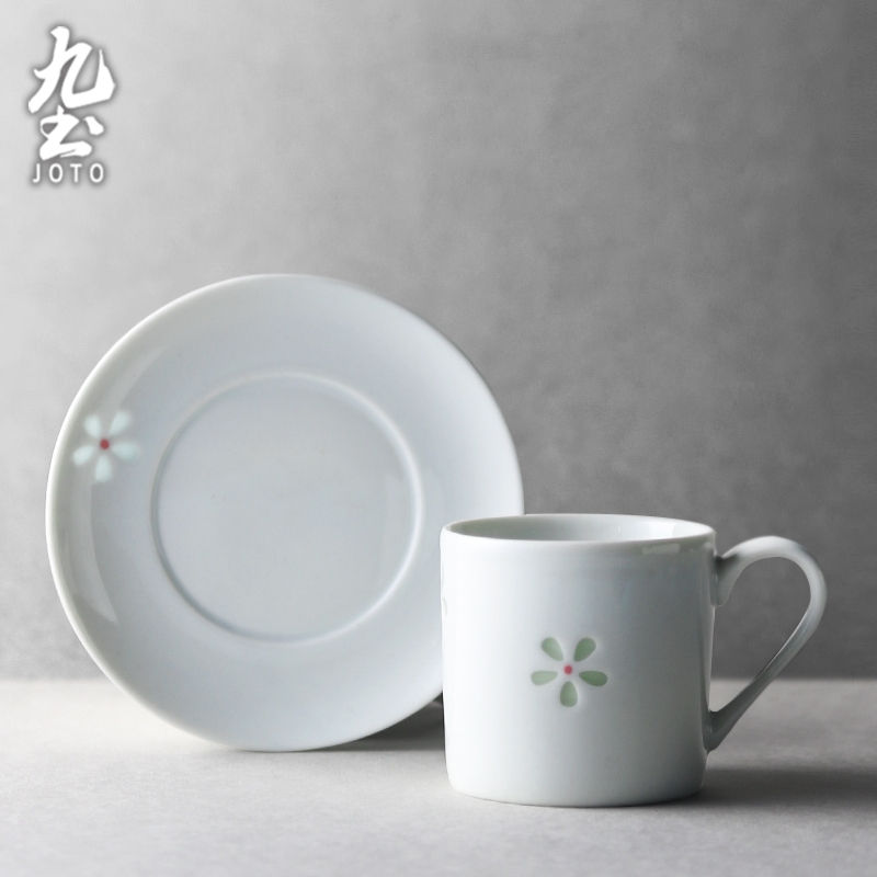 サムネイル： JOTO - Ceramic Coffee Cup and Saucer Set, 100ml/157ml, Simple, White