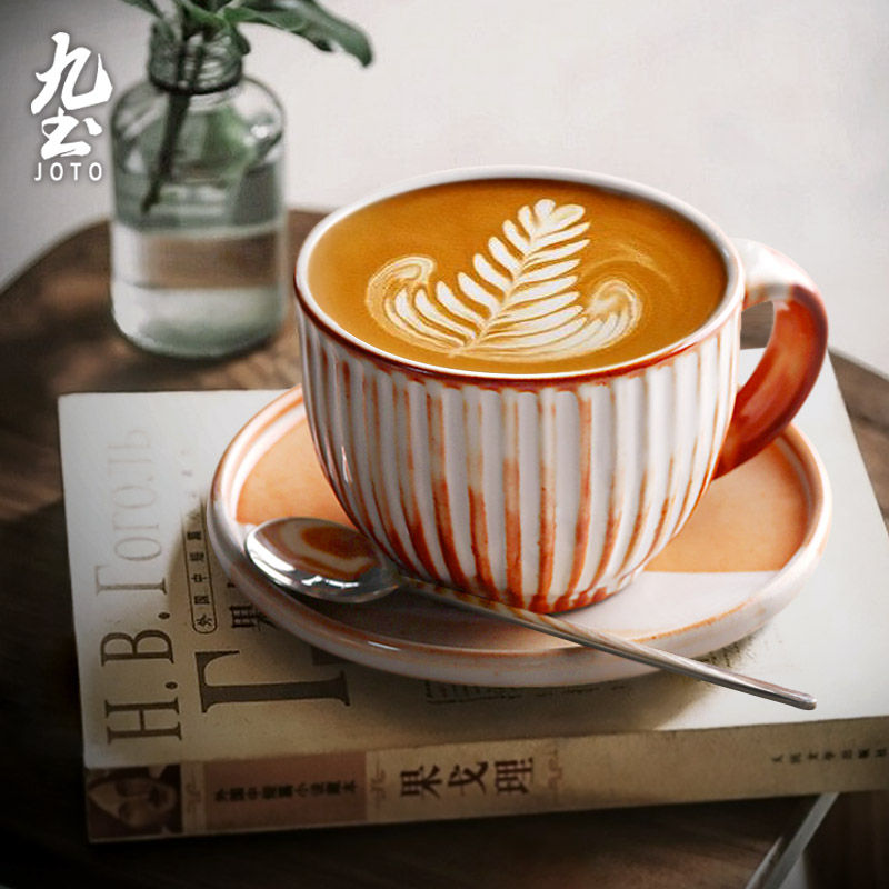縮圖：JOTO - Ceramic Coffee Mug and Saucer, Great for Soup, Cocoa, Office, Home