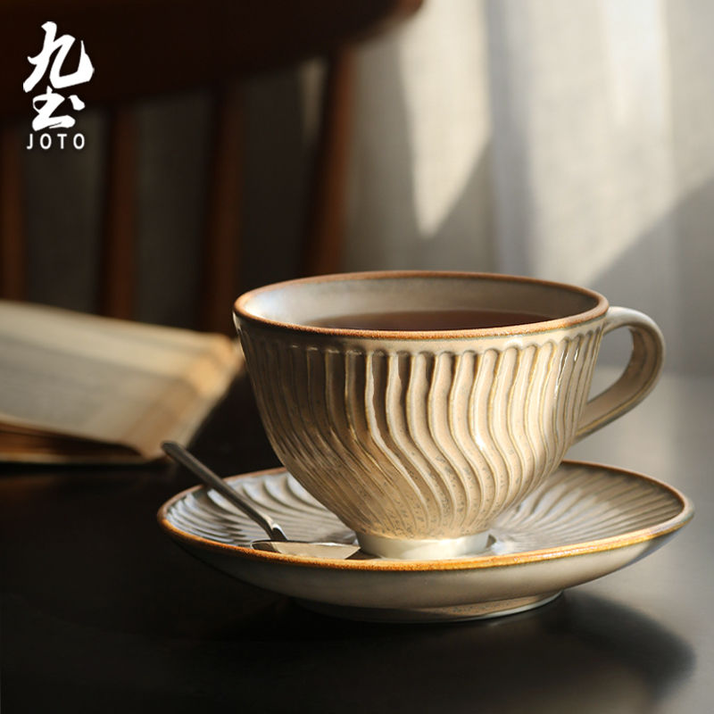 サムネイル： JOTO - 260ml Coffee Cup and Saucer Set, Retro Style, Creative, Office