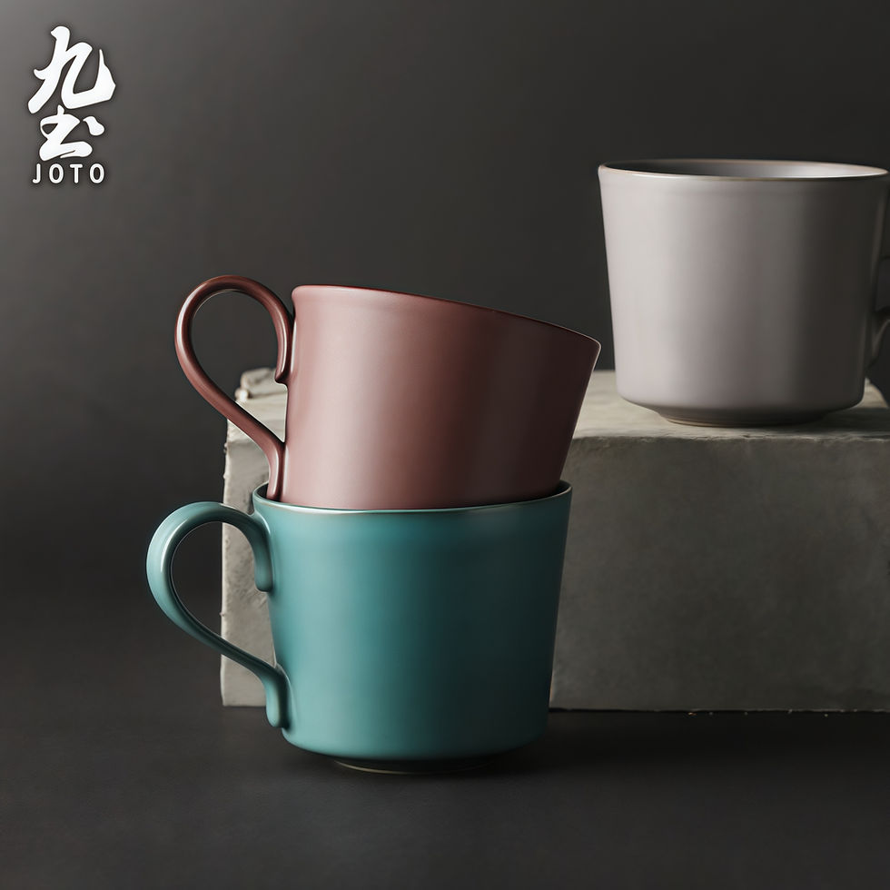 Thumbnail: JOTO 350ml Ceramic Mugs, Drinking Cup with Handle, Man and Woman Use
