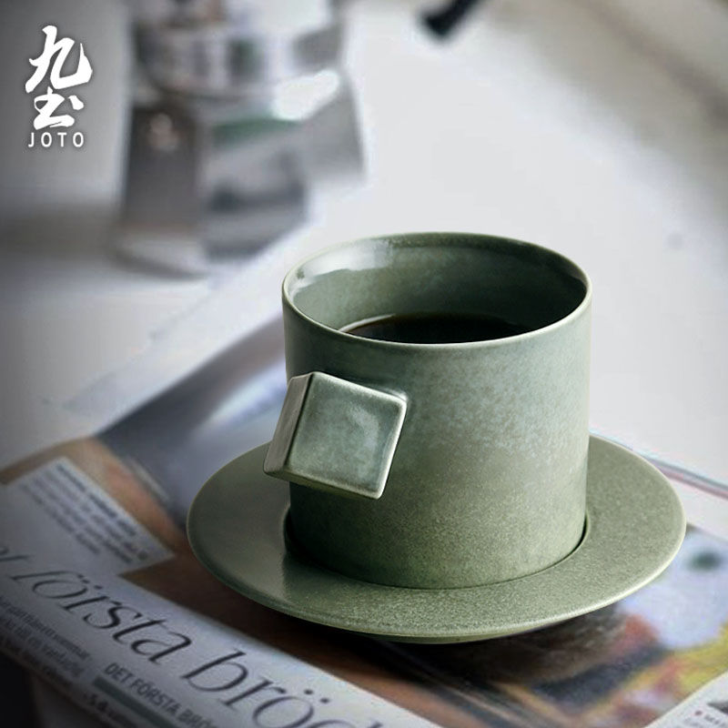 サムネイル： JOTO - Ceramic Coffee Mug with Saucer, 290ml, Handmade, Simple, Creative, Office
