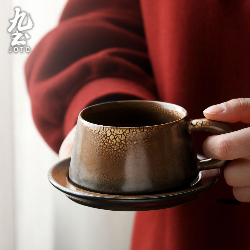 サムネイル： JOTO - Retro Coffee Cup and Saucer Set, 210ml, Snack Saucer, Office