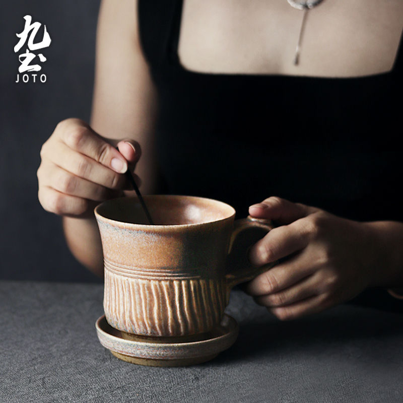 섬네일: JOTO - Rough Ceramic Coffee Mug, 380ml, Vintage, Handmade, Kiln Color Tea Mug