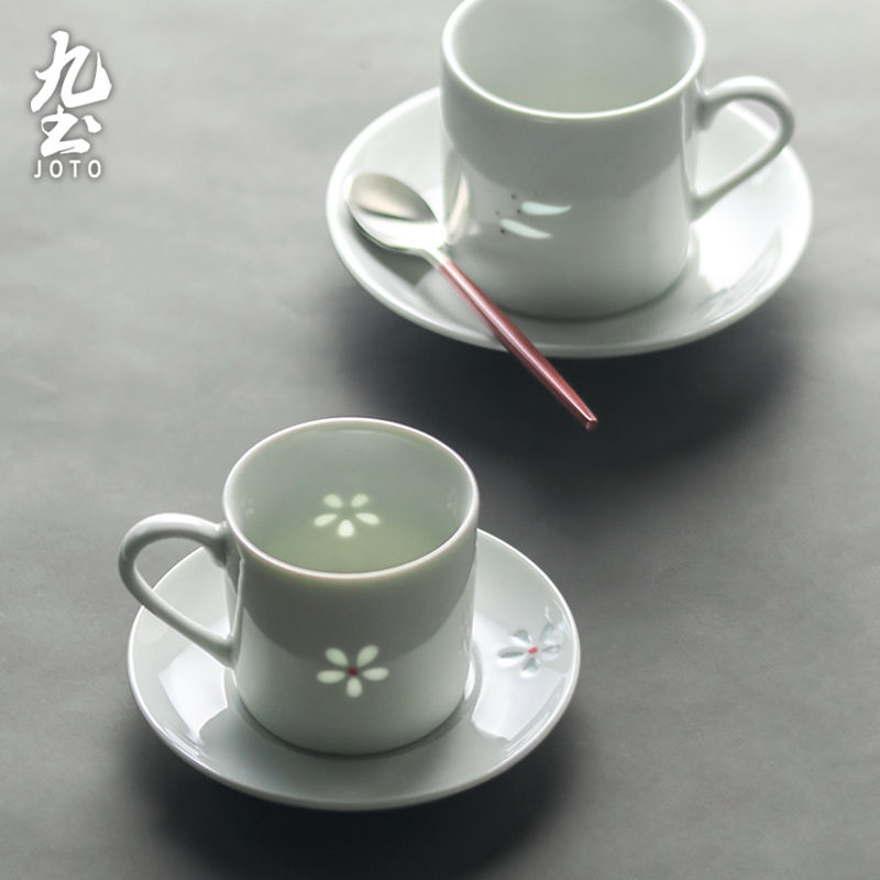 サムネイル： JOTO - Ceramic Coffee Cup and Saucer Set, 100ml/157ml, Simple, White