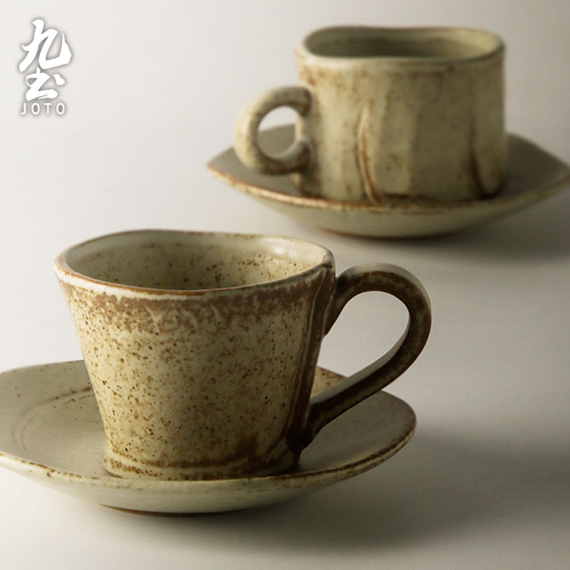 サムネイル： JOTO - Rough Pottery Coffee Cups and Saucers, 213ml/177ml, Handmade