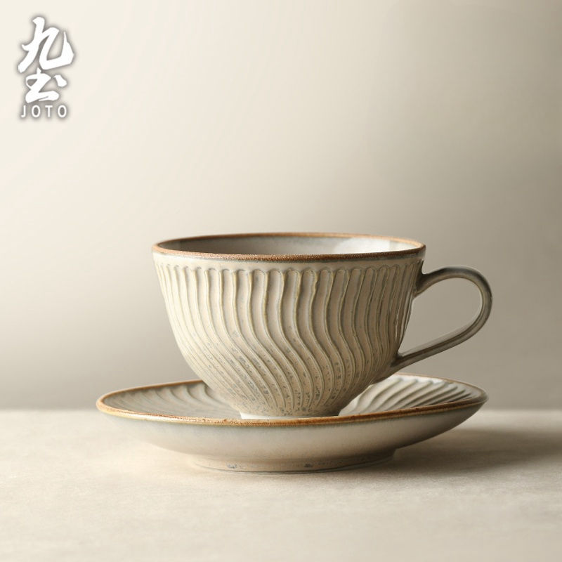 サムネイル： JOTO - 260ml Coffee Cup and Saucer Set, Retro Style, Creative, Office