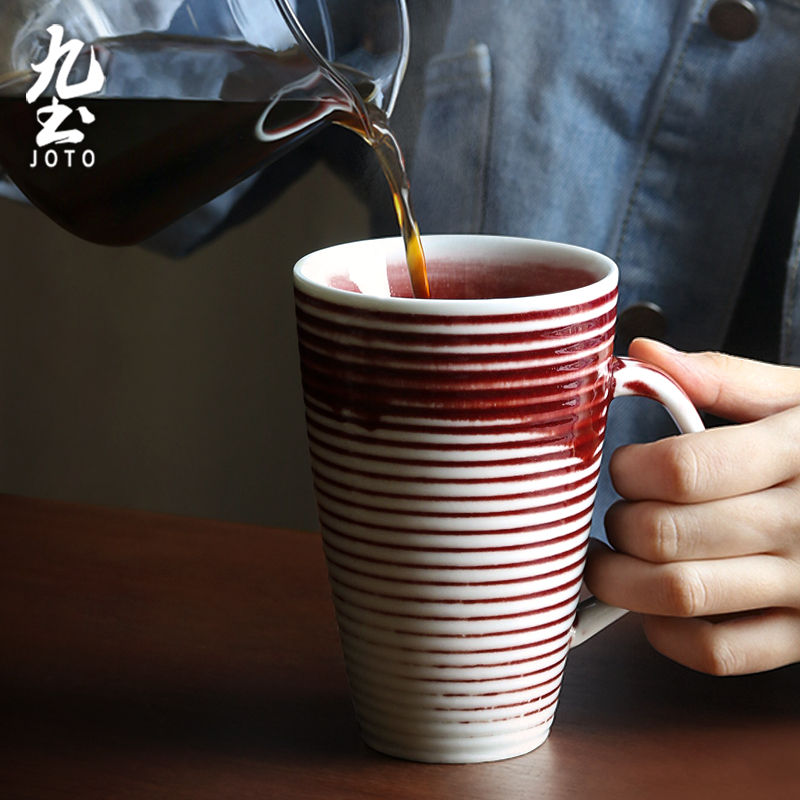 サムネイル： JOTO - Ceramic Coffee Mug, 450ml, Handmade, Vintage, Kiln Stripe, Office, Home