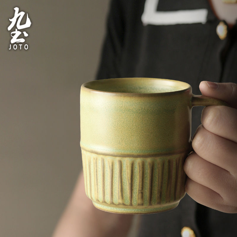 サムネイル： JOTO - Handmade Rough Ceramic Coffee Mug, 360ml, Retro, Simple, Office, Home