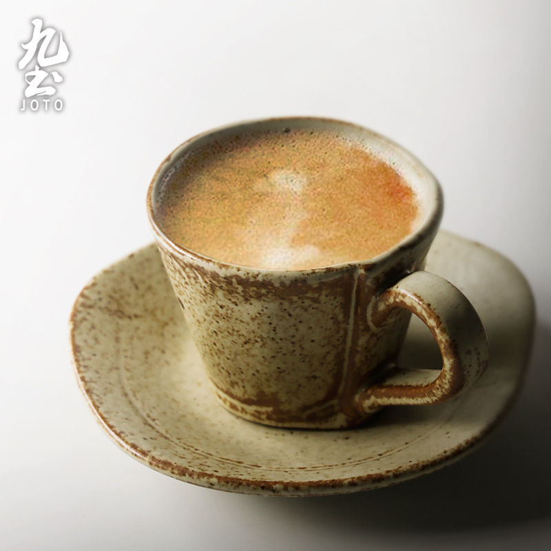 Thumbnail: JOTO - Rough Pottery Coffee Cups and Saucers, 213ml/177ml, Handmade