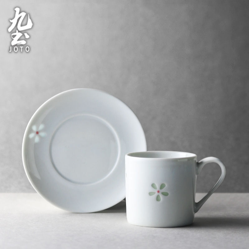 サムネイル： JOTO - Ceramic Coffee Cup and Saucer Set, 100ml/157ml, Simple, White