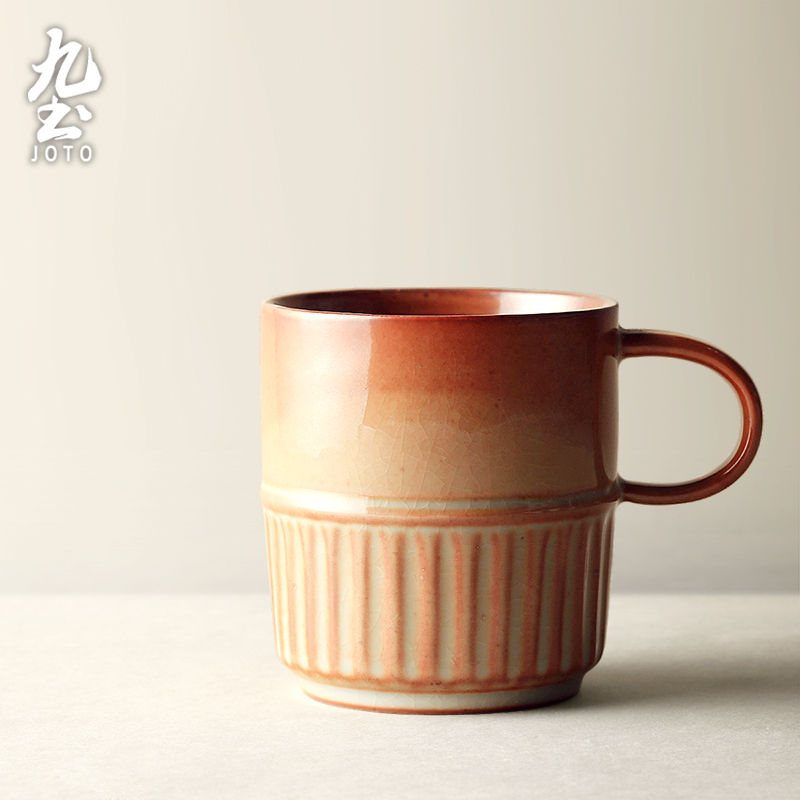 サムネイル： JOTO - Handmade Rough Ceramic Coffee Mug, 360ml, Retro, Simple, Office, Home