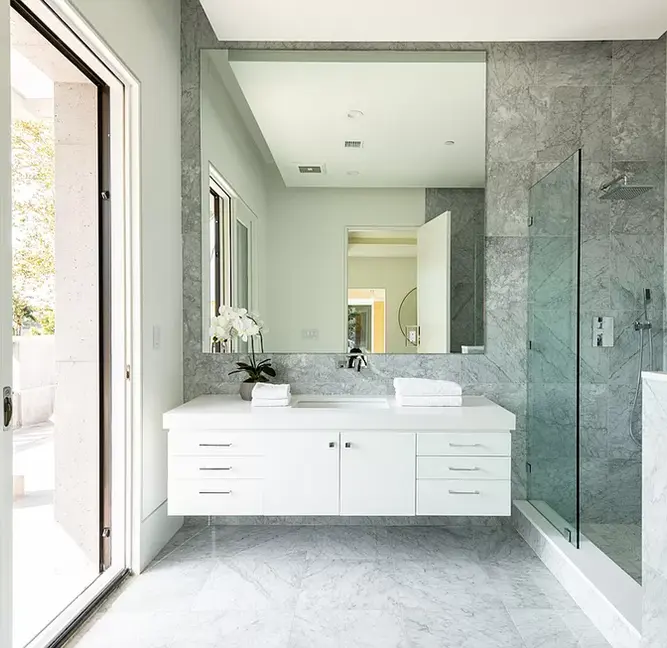 Luxury Bathroom, Elegant Bathroom, Floating Vanity, Glass Shower, Marble Bathroom, Grand Bathroom, Guest Bathroom
