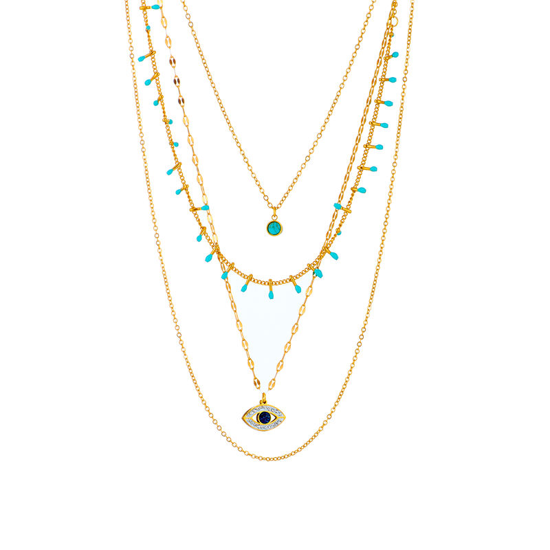 Miniatura: DIEYURO 316L Stainless Steel Jewelry Multilayer Green Stone Eye Necklaces For Wo