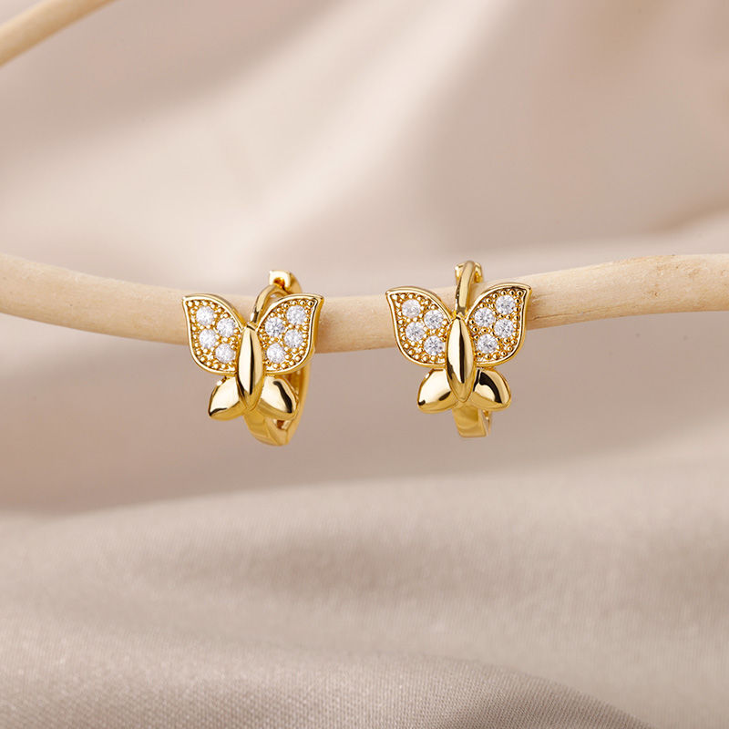 Miniatura: Butterfly Earrings For Women Girls Modern Gold Color Stainless Steel Earrings 20